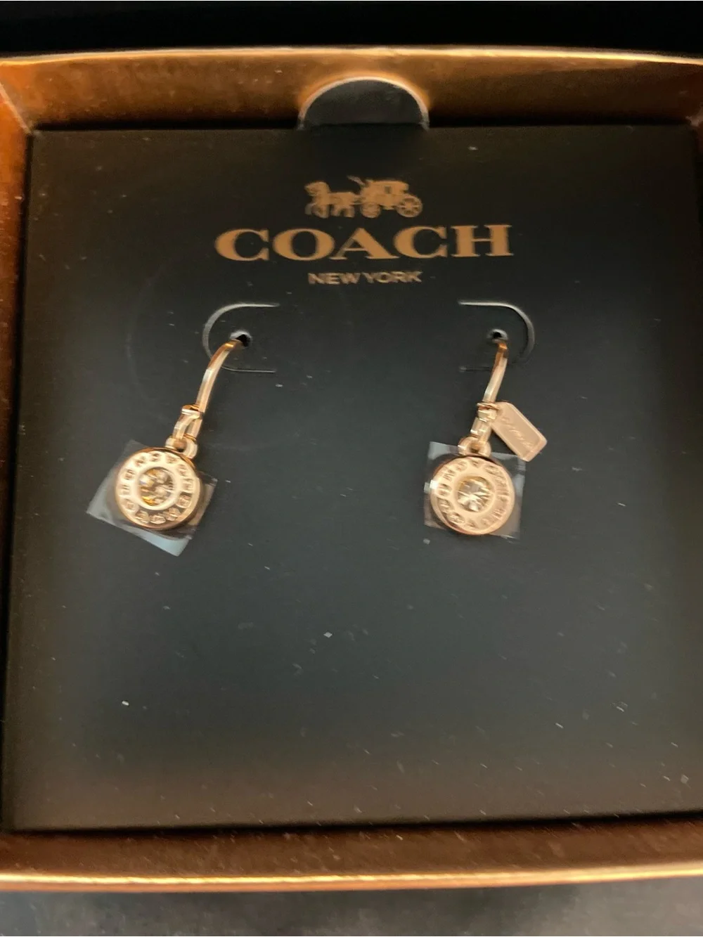 Coach Rose Gold Crystal Drop Earrings NIB F56417 - Picture 5 of 7